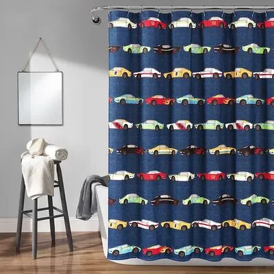 Lush Decor Race Cars Shower Curtain, Blue, 72X72