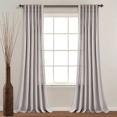 Lush Decor Linen Button Pinched Pleat Window Curtain, Light Grey, 40X84