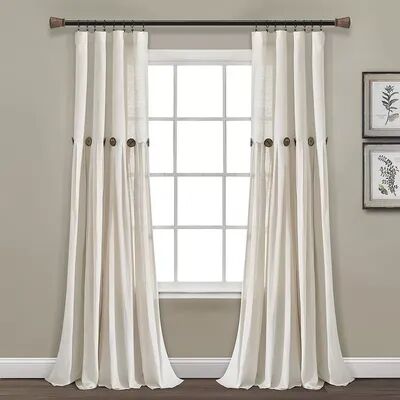 Lush Decor Linen Button New Window Curtain Panel, White, 40X108