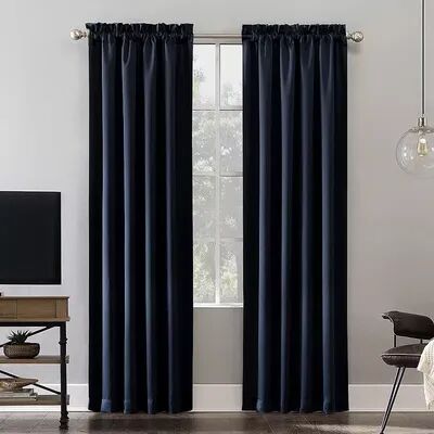 Sun Zero Blackout 1-Panel Norway Theater Grade Window Curtain, Blue, 52X84