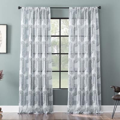 Archaeo Art Deco Curves Linen Blend Window Curtain, Grey, 50X84