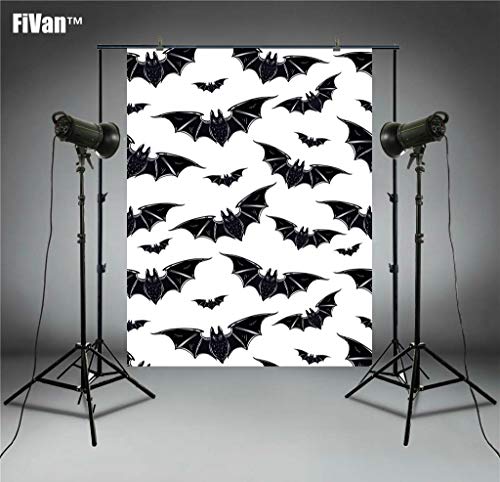 FUS-XT5916-100x150cm Liten storlek Halloween tecknad fotograferingsbakgrund för heminredning eller barnbilder, tunn vinyl och kostnadseffektiv, svarta fladdermöss och vit baksida XT5916