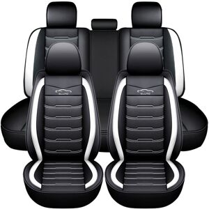 ELUTO Universal 5-Seat Car Seat Cover Deluxe Faux læder komplet sæt Seat Covers Car Set, sort og hvid