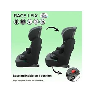 Nania Siège auto isofix RACE I FIX 76-140 cm R129 -de 3 à 10 ans - Têtière réglable - Base inclinable - Noir - Fabrication française - Publicité