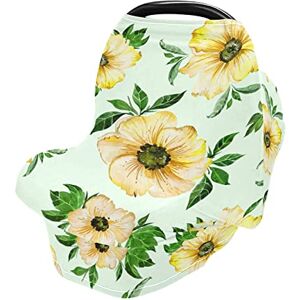 Mnsruu Housse de siège auto pour bébé Tissu doux et extensible Couverture d'allaitement Multi-usage Fleurs jaunes avec feuilles Vert clair - Publicité