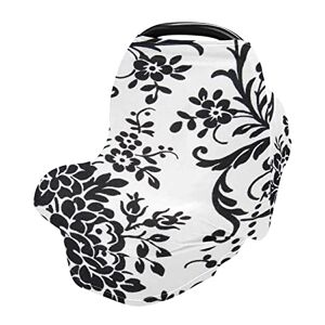 Mnsruu Housse de siège auto pour bébé Tissu doux et extensible Couverture d'allaitement Multi-usage Noir et blanc Motif floral - Publicité