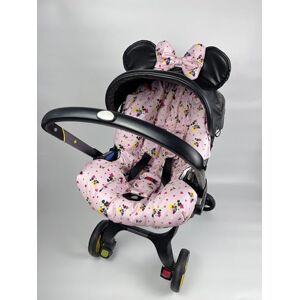Boss Housse de siège de voiture personnalisée rose pour bébé fille – Compatible avec siège auto Doona, auvent en cuir synthétique, superposition imprimée souris, oreilles et nœud - Publicité