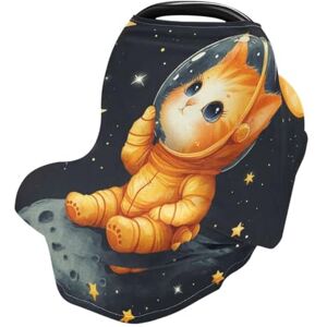 Mnsruu Couverture d'allaitement motif chat astronaute, housse de siège de voiture pour bébés, nourrissons, extensible, douce, respirante, multi-usages, cadeau pour garçons et filles - Publicité