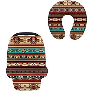 Binienty Lot de 2 auvents de siège auto en tissu extensible pour bébé et oreiller d'allaitement en forme de U Imprimé aztèque tribal géométrique - Publicité