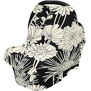 Mnsruu Housse de siège auto pour bébé Tissu doux et extensible Couverture d'allaitement Multi-usage Motif floral noir et blanc - Publicité