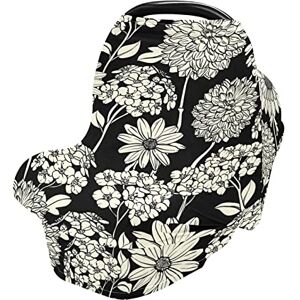 Mnsruu Housse de siège auto pour bébé Tissu doux et extensible Couverture d'allaitement Multi-usage Motif floral noir et blanc 0001 - Publicité