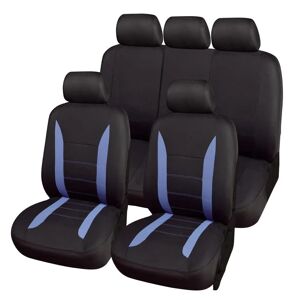 ARCOLL Housse de siège universelle : 2 sièges (avant) + 5 appuie têtes + 1  banquette arrière fractionnable - Polyester noir/bleu (Ref: 69741) - Publicité