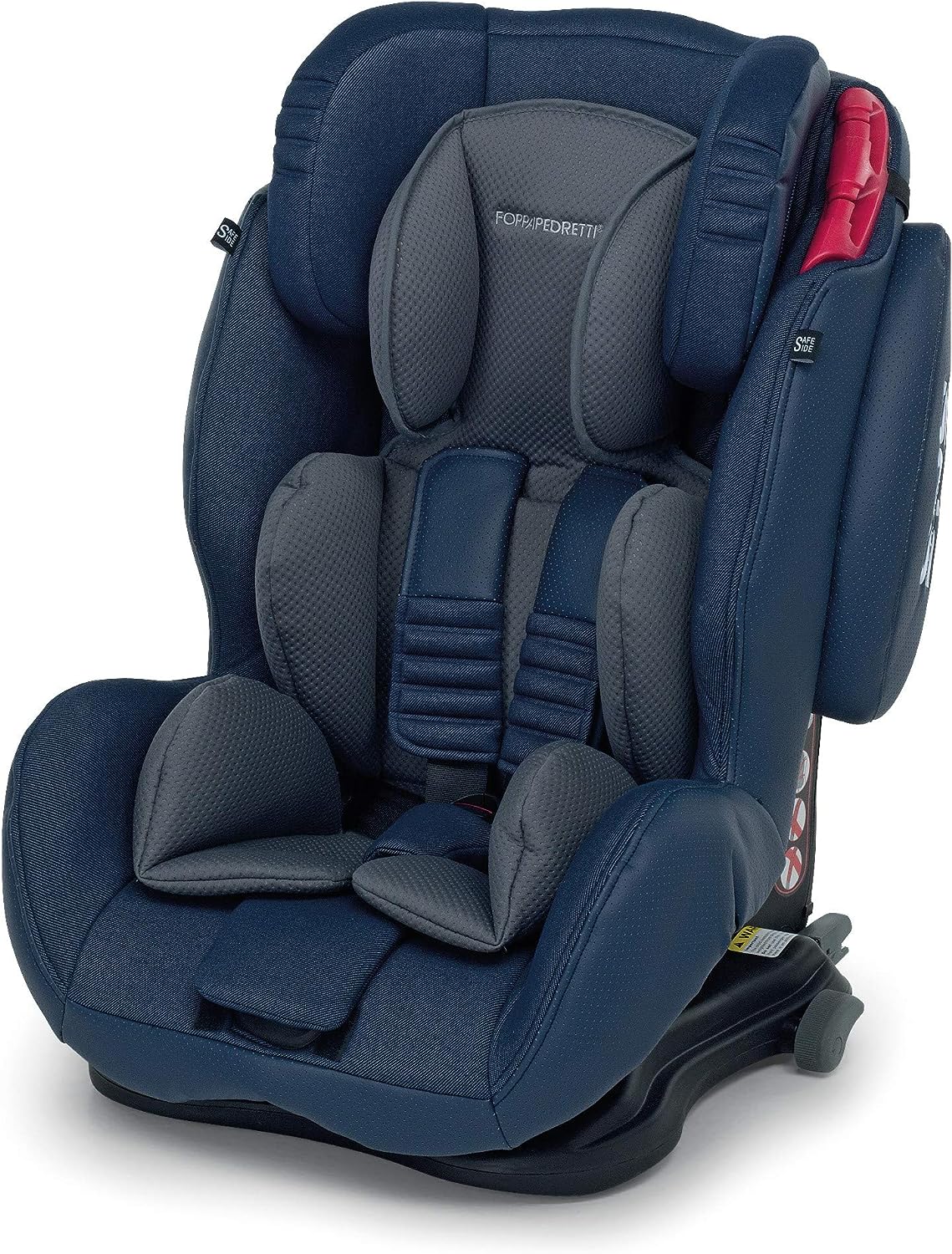 foppapedretti 9700386303 seggiolino auto 9-36 kg isofix / 9 mesi - 12 anni / 76-150 cm / gruppo 1-2-3 /conforme ece r44, sistema protezione impatto laterale colore jeans isodinamyk