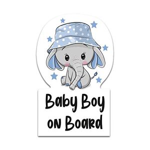 Finest Folia Baby on Board sticker 6,4 x 10,2 cm olifant auto achterruit weerbestendig R122 (jongens)