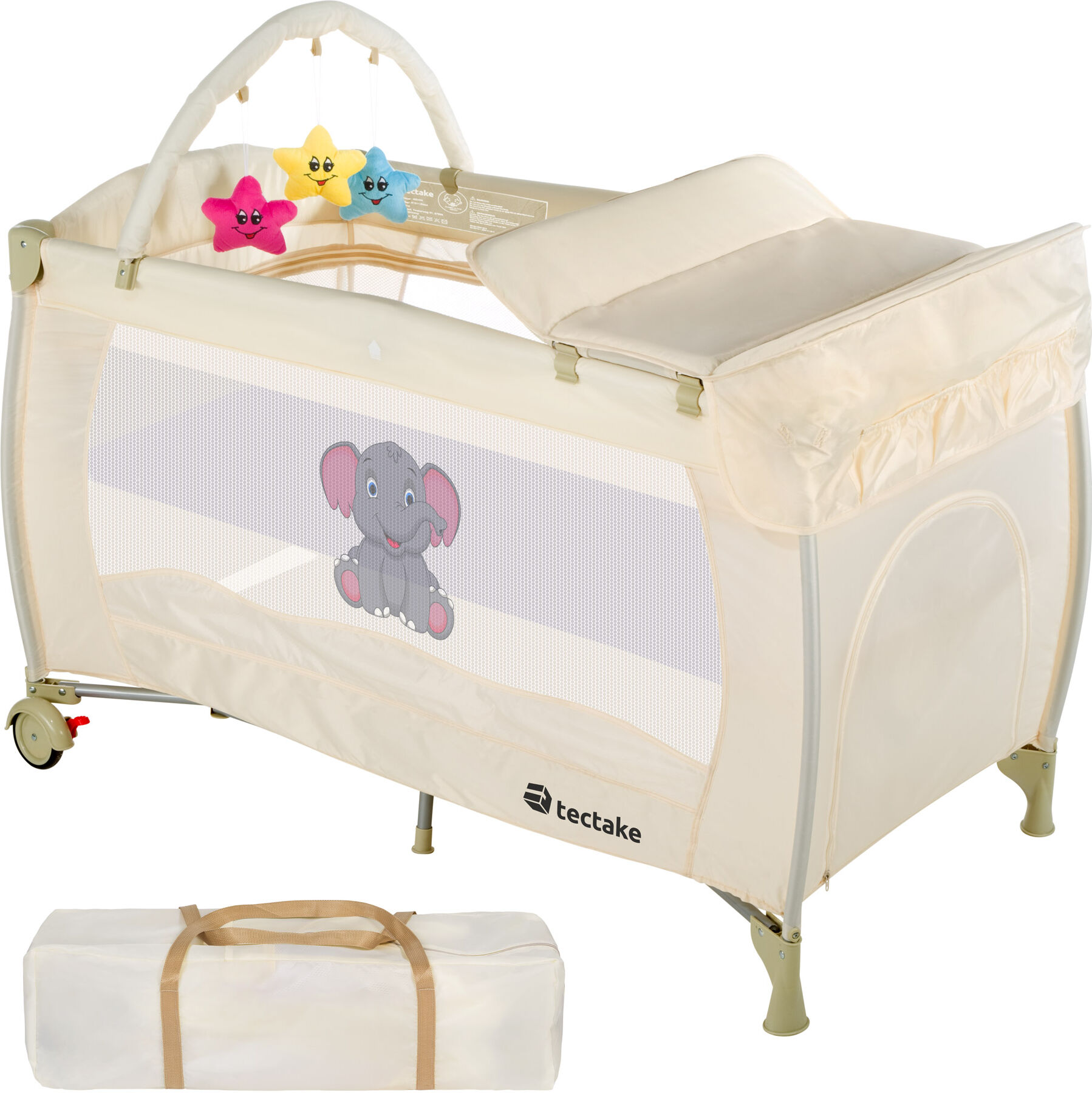 tectake Kinderreisebett Elefant mit Wickelauflage - beige