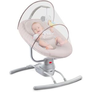 GOPLUS Balancelle Bebe Electrique avec Moustiquaire, 5 Amplitudes