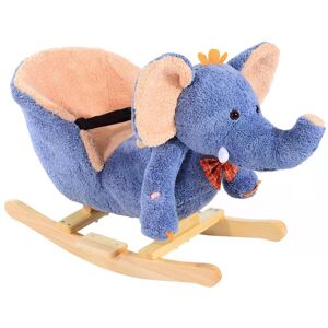 HOMCOM Children Kids Rocking Horse Toys Plush Elephant Rocker Seat with Sound Toddler Baby Gift Blue