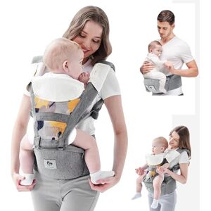 Baby Carrier, Bellababy Multifunction Baby Carrier Hip Seat (Ergonomic M Position) for 3-36 Month Baby, 6-in-1 Ways to Carry, All Seasons, Adjustable Size, Perfect for Shopping Travelling, Grey