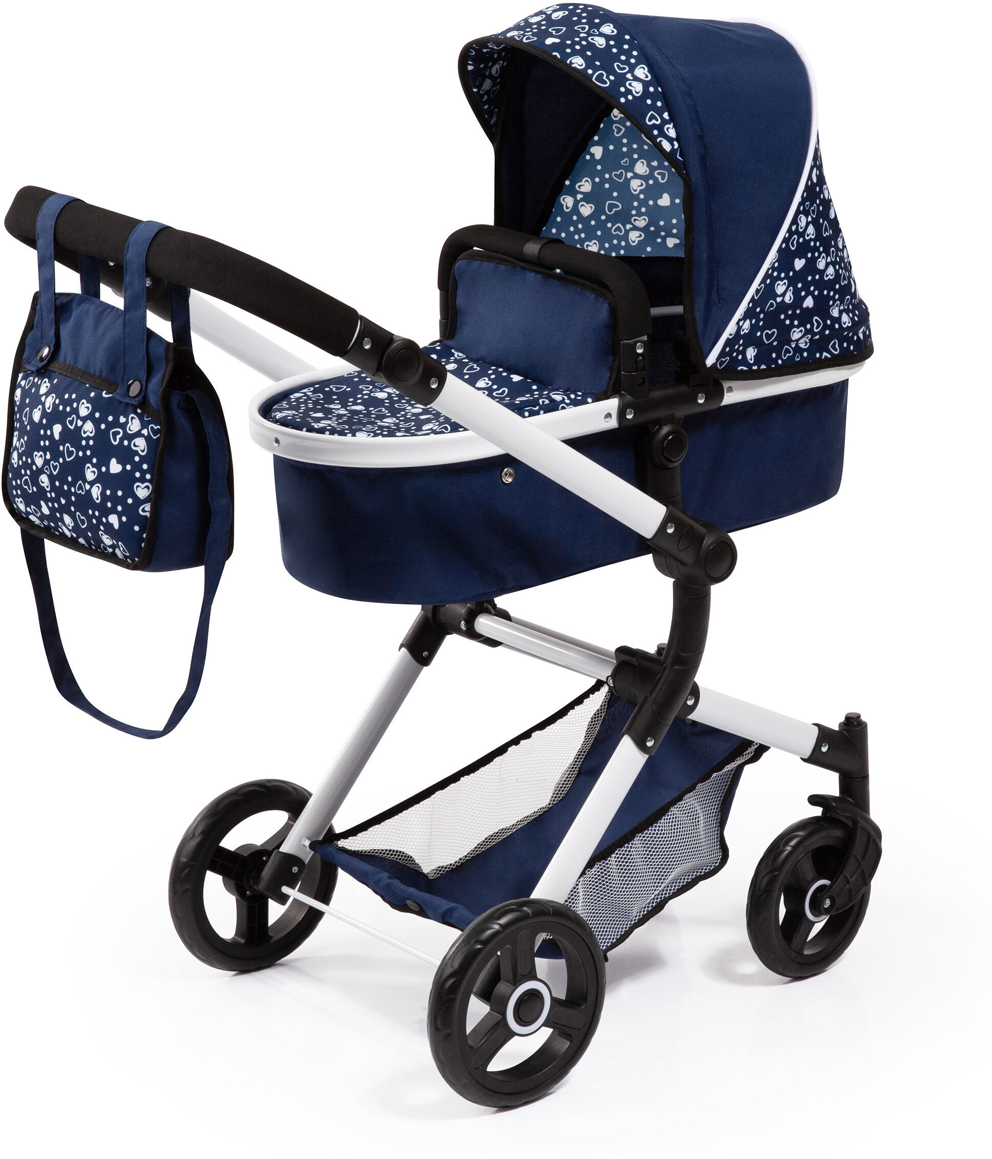 Bayer Kombi-Puppenwagen »Vario, Blau/Weiss«, inkl. Wickeltasche blau