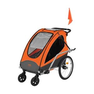 VEVOR Fahrradanhänger Doppelsitz, 54 kg Tragkraft, 2-in-1-Verdeckträger, umbaubar in Kinderwagen, faltbarer Kinderfahrradanhänger zum Ziehen mit universeller Fahrradkupplung, Orange und Grau