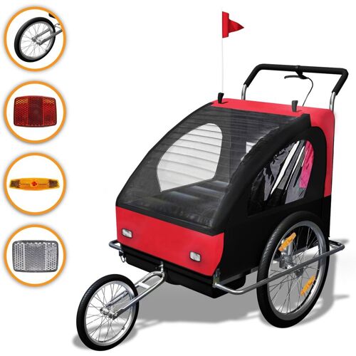 SAMAX Fahrradanhänger 2in1 Jogger – in Rot/Schwarz – Silver Frame