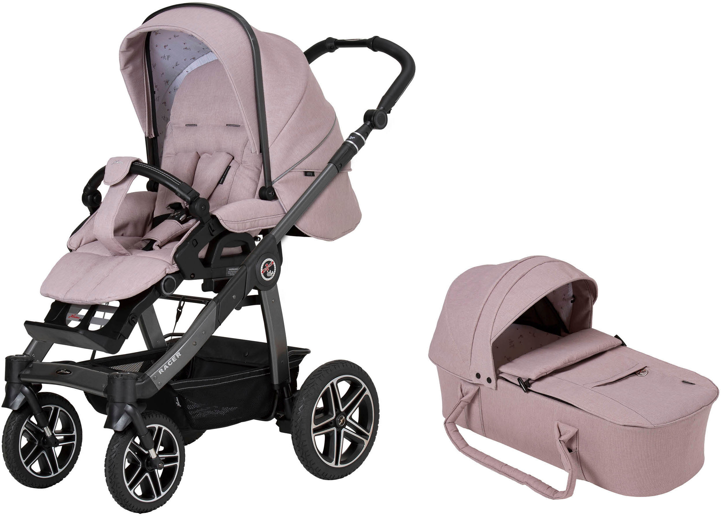 Kombi-Kinderwagen HARTAN "Racer GTS - Casual Collection" rosa (rosy birds) Baby Kinderwagen Kombikinderwagen mit Kombitasche; Made in Germany