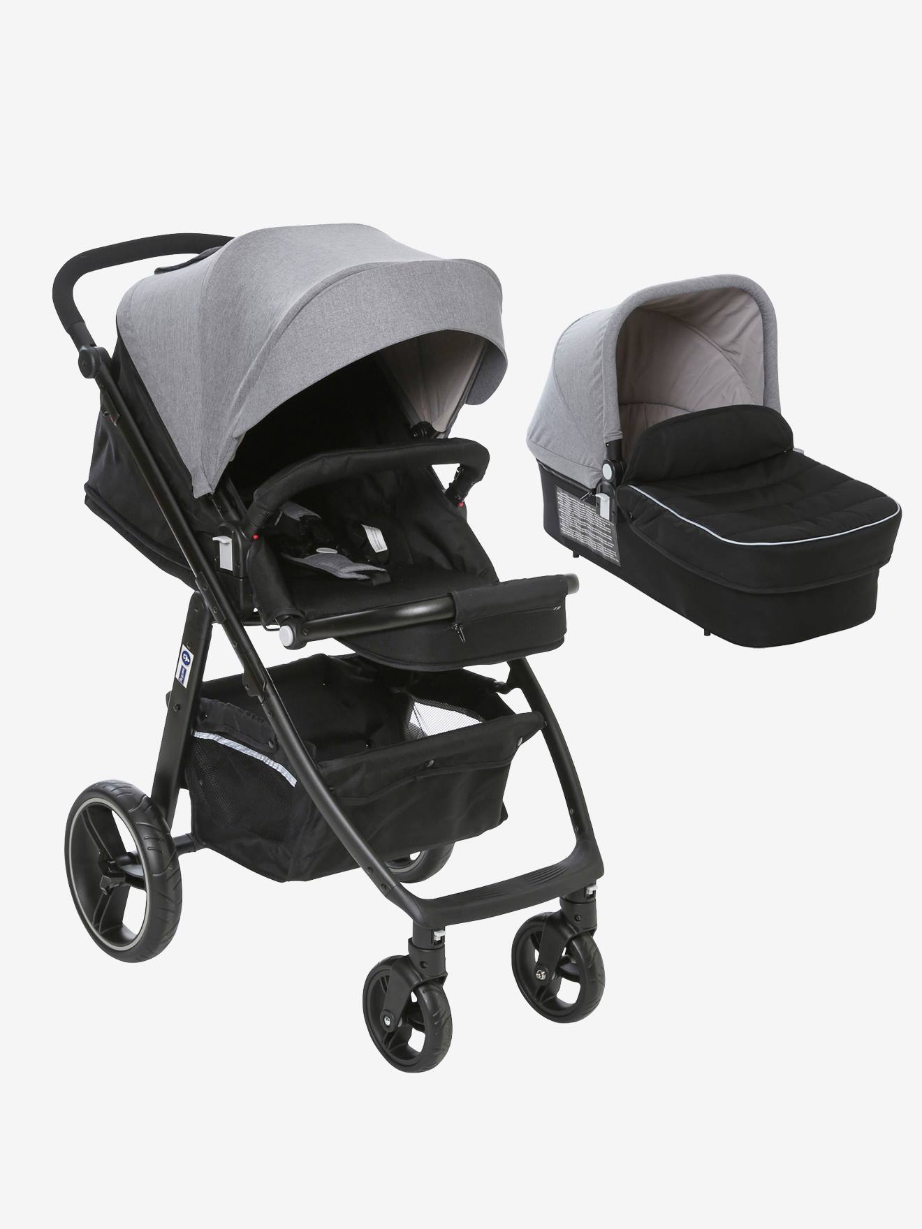 Vertbaudet Kombi-Kinderwagen „Mobicity“ mit Babywanne schwarz/grau von vertbaudet