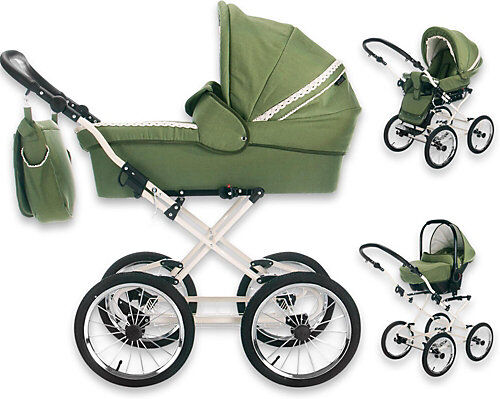 Friedrich Hugo Natureline Uni   3 in 1 Kombi Kinderwagen Komplettset   Öko Nostalgie Kinderwagen Kombikinderwagen grün