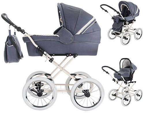 Friedrich Hugo Natureline Uni   3 in 1 Kombi Kinderwagen Komplettset   Öko Nostalgie Kinderwagen Kombikinderwagen blau