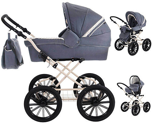 Friedrich Hugo Natureline Uni   3 in 1 Kombi Kinderwagen Komplettset   Öko Nostalgie Kinderwagen Kombikinderwagen blau