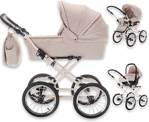 Friedrich Hugo Natureline Uni   3 in 1 Kombi Kinderwagen Komplettset   Öko Nostalgie Kinderwagen Kombikinderwagen beige