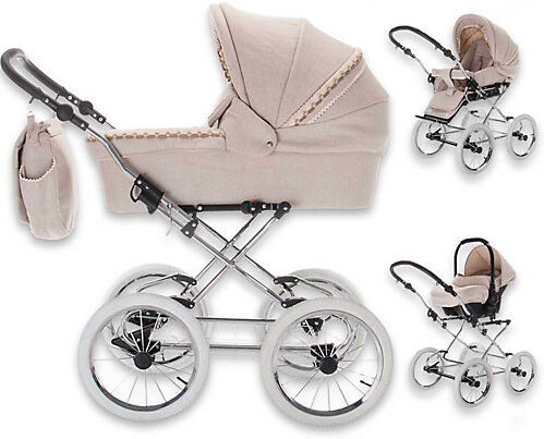 Friedrich Hugo Natureline Uni   3 in 1 Kombi Kinderwagen Komplettset   Öko Nostalgie Kinderwagen Kombikinderwagen beige