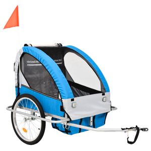 vidaXL 2-i-1 cykelanhænger og klapvogn til børn blå og grå