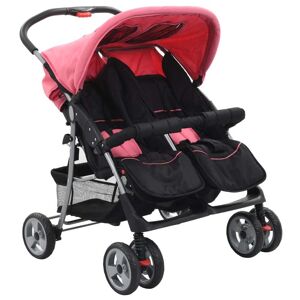 vidaXL Silla de paseo para gemelos de acero rosa y negro