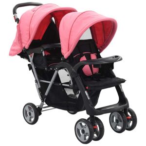 vidaXL Carrito para 2 niños tandem de acero rosa y negro