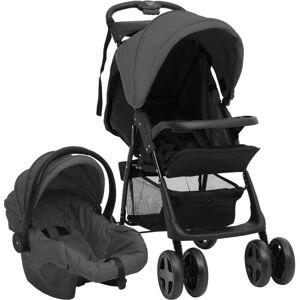 vidaXL Carrito de bebés 3 en 1 de acero gris oscuro y negro