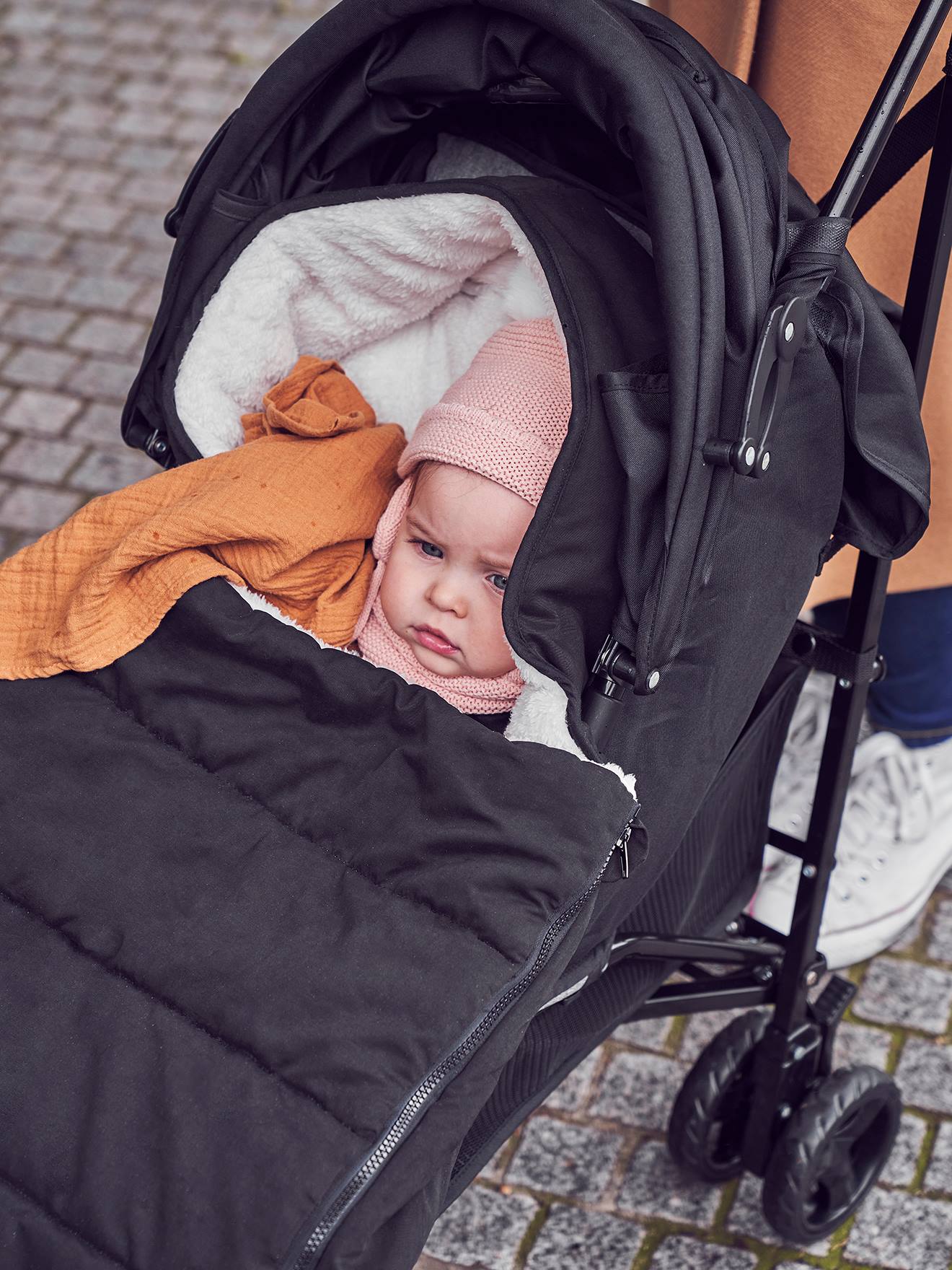 VERTBAUDET Saco chancelière para silla de paseo de tejido perlante negro oscuro liso