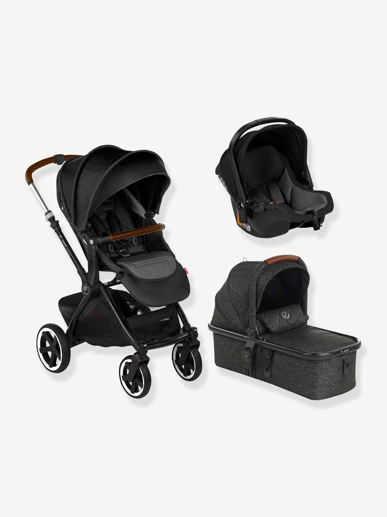 Silla combinada trío silla de paseo Crosslight + capazo Micro pro + silla de coche grupo 0+ Koos iSize R1 JANE colección 2022 negro oscuro liso