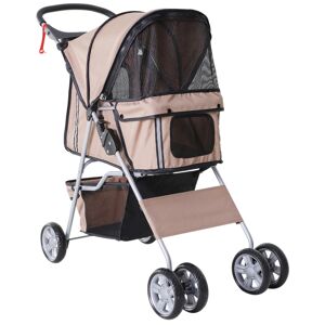 PawHut Poussette buggy pliable animaux porte-gobelet panier de rangement inclus roues avec frein tissu 600D Oxford acier 75 x 45 x 97 cm marron