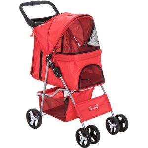 Pawhut Poussette buggy pour chiens 75L x 46l x 94H cm pliable imperméable tissu 600D Oxford 4 roues rouge