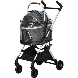 PawHut Poussette pour chiens 3 en 1 pliable panier de transport avec poignée habillage de pluie 77 x 44 x 100 cm gris