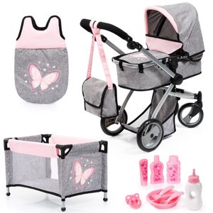 Design Poussette poupon duo méga set gris/rose