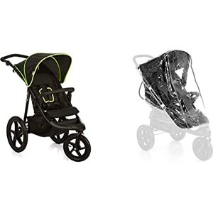 Hauck Poussette 3 Roues Runner, Grandes Roues Pneumatiques Tout-Terrain, Jusqu'à 25 kg, Noir Néon Jaune & Habillage Pluie Universel pour Poussette Shopper Buggy 3 et 4 Roues Imperméable – Transparent - Publicité