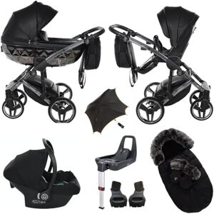 Junama Original  Diamond Hand Craft Systèmes modulaires Poussette combinée 2 en 1 3 en 1 + sacs de bébé + gants + parapluie + accessoires originaux Exclusive Prams (4 en 1 (avec base ISOFIX), 04 noir) - Publicité