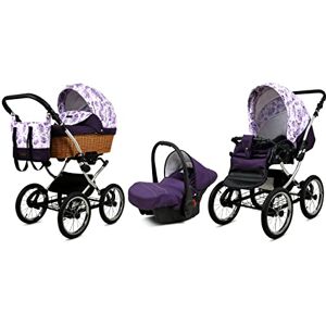 Babylux Poussette Bébé 3en1 Avec Siège Auto Pour Tout-Petits – Poussette Bébé Pour Nouveau-Né Et Tout-Petit –– Landau Bébé Nouveau-Né – 59x105x125cm – Max 15kg – Lilac Flowers Silver Frame - Publicité