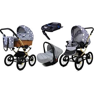 Babylux Poussette Bébé 4en1 Avec Siège Auto Pour Tout-Petits – Poussette Bébé Pour Nouveau-Né Et Tout-Petit –– Landau Bébé Nouveau-Né – Base de ISOFIX – Max 15 Kg – Silver Hearts Gold Frame - Publicité