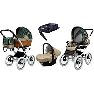 Babylux Poussette Bébé 4en1 Avec Siège Auto Pour Tout-Petits – Poussette Bébé Pour Nouveau-Né Et Tout-Petit –– Landau Bébé Nouveau-Né – Base de ISOFIX – Max 15 Kg – Fern Leaf White Frame - Publicité