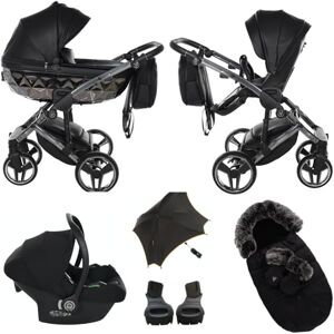 Junama Original  Diamond Hand Craft Systèmes modulaires Poussette combinée 2 en 1 3 en 1 + sacs de bébé + gants + parapluie + accessoires originaux Exclusive Prams (3 en 1, 04 noir) - Publicité