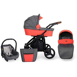 Kunert Poussette landau bébé 3 en 1 nacelle siège-auto bébé  ROTAX 3en1 pousette 3 in 1 (gris + orange + châssis en noir, 3en1) - Publicité