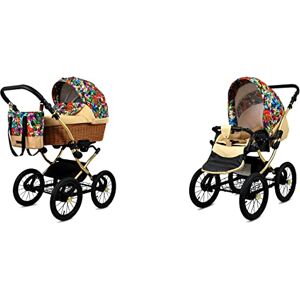 Babylux Poussette ALU 2en1 Pour Tout-Petits Poussettes Et Landaus Poussette Pour Nouveau-Né Et Tout-Petit Landau Pour Nouveau-Né 59x105x125cm Max 15kg Jungle Flowers Gold Frame - Publicité